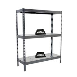 PROREGAL Étagère pour charges lourdes METAL YETI THREE | HxLxP 200x120x75cm | Charge du compartiment 400kg | Gris - gris métal PR_RS22-28_0