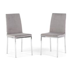 RATTATAN Lot de 2 chaises d’intérieur en velours, dossier haut, pieds en métal, design élégant, pour cuisine, bar ou restaurant – Alma – Gri_0