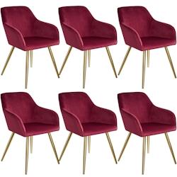 Tectake 6 Chaises MARILYN Effet Velours Style Scandinave - bordeaux/or -404000 - rouge plastique 404000_0