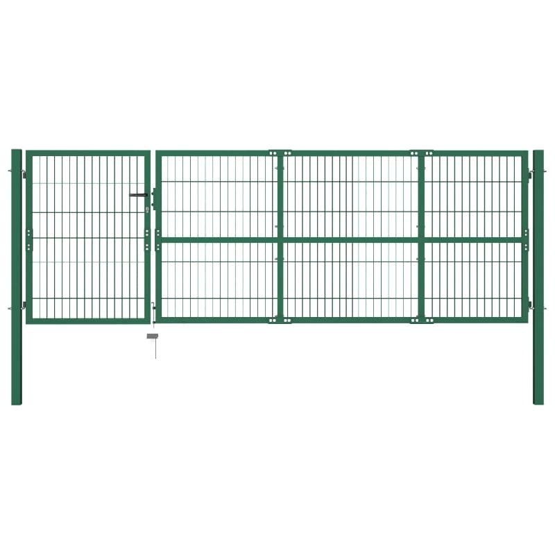 Vidaxl portail de clôture de jardin avec poteaux 350x100 cm acier vert 142569_0
