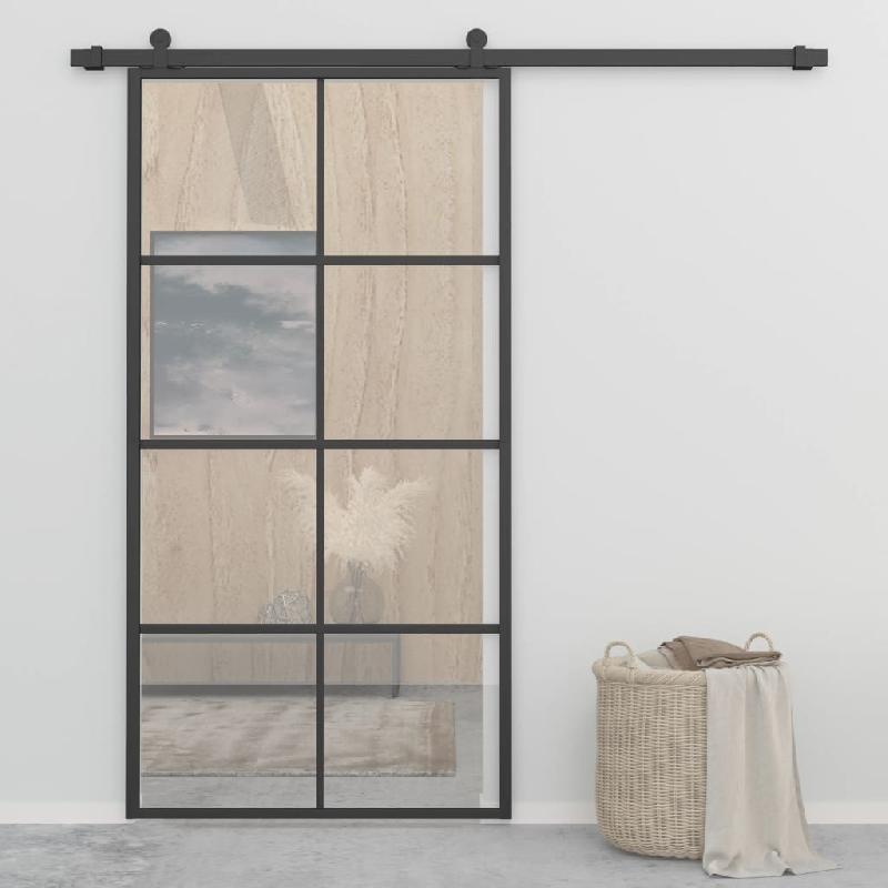 Vidaxl porte coulissante aluminium et verre esg 102,5x205 cm noir 288066_0