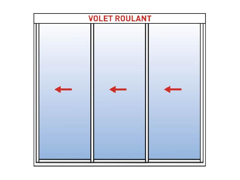 Baie Coulissante Alu 3 Vantaux KAWNEER (Ouvrant Principal Droit et Sens d'Ouverture vers la Gauche) + Volet Roulant Intégré - Référence: Coul Alu 3 vtx sens gauche + VRI_0