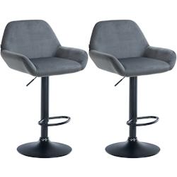 CLP Ensemble de 2 tabourets de bar Braga en velours Gris foncé/Métal noir mat - gris textile 323657_0