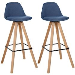 CLP Lot de 2 tabourets de bar Corbin en tissu carré Bleu/Nature - bleu textile 327245_0