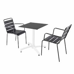 Oviala Business Ensemble table de terrasse stratifié noir et 2 fauteuils gris - Oviala - gris métal 110759_0