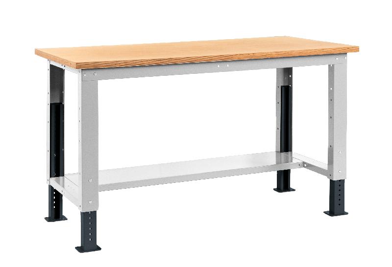 Établi métallique Fortis - réglable en hauteur - plateau bois hêtre 1500 mm - charge 1000 kg_0
