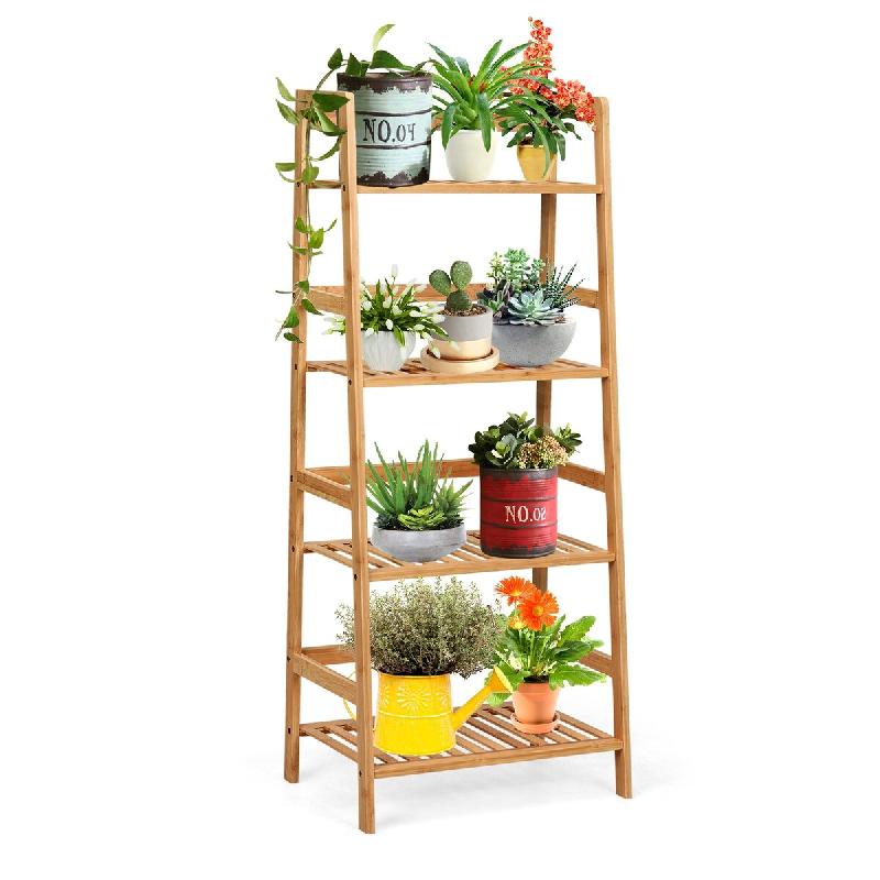 Helloshop26 - Bibliothèque à 4 étages en bambou 48 x 32 x 115 cm grande capacité rangement moderne en bambou nature 20_0010724 - Bambou 3000226326868_0