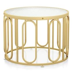 Helloshop26 - Table basse ronde de 60,5 cm table d'appoint à 2 niveaux plateau en verre trempé supports pivotants ovales table 20_0009341 - 30002025_0