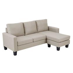 Oviala Business Canapé d'angle avec méridienne en tissu 3 places écru - blanc polyester 112360_0