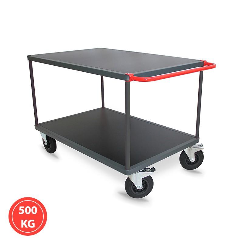 Servante 2 plateaux bois - 300 et 500 kg Format 1200 x 800 - Charge 500 kg (poignée rouge)_0