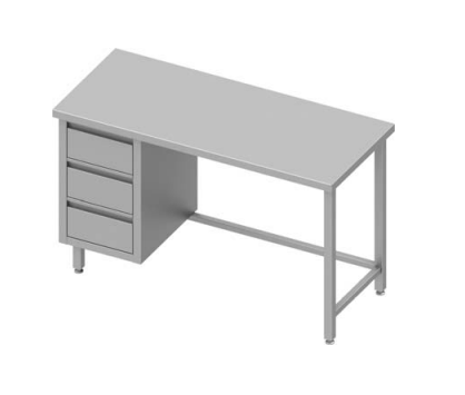 Table inox de travail centrale avec trois tiroirs  à gauche sans étagère 1100x700x900 soudée - 932837110_0