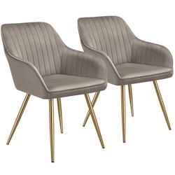TecTake GmbH tectake Lot 2 chaises de salle à manger aspect velours matelassé taupe/or -405756 - gris 405756_0