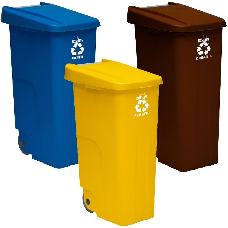 WellHome - Pack 3 Poubelles 110L Idéales pour le Recyclage, Bleue, Marron et Jaune - multicolore plastique PK3589_0