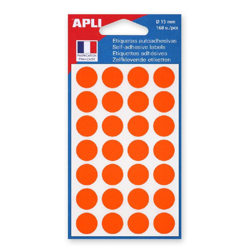 AGIPA PASTILLES ADHÉSIVES DE COULEUR Ø 15 MM - POCHETTE DE 168, COLORIS ORANGE