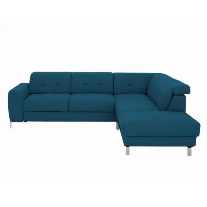 Canapé d'angle réversible convertible VITO - bleu pétrole - avec coffre et têtières réglables_0
