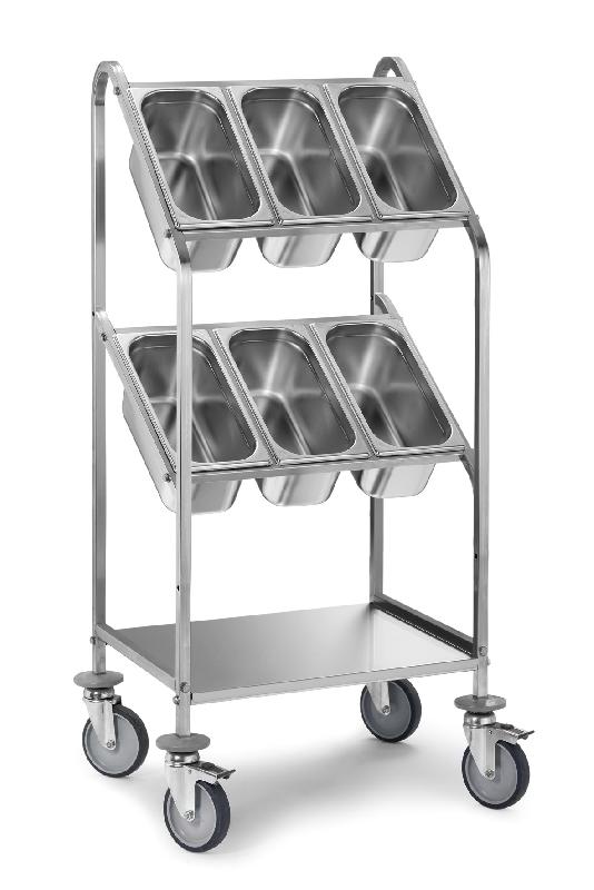 CHARIOT À COUVERTS PROFI AVEC DEUX ÉTAGÈRES POUR 6 BACS GN 1/3-150