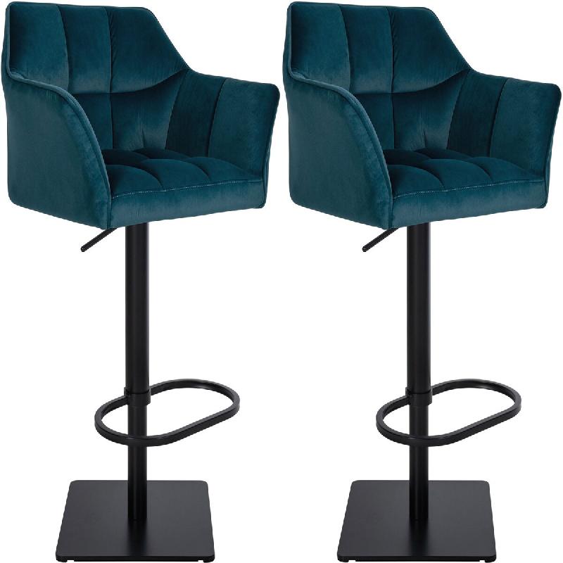 CLP Lot de 2 tabourets de bar Damaso recouverts de velours Vert/Métal noir mat - vert textile 323845_0
