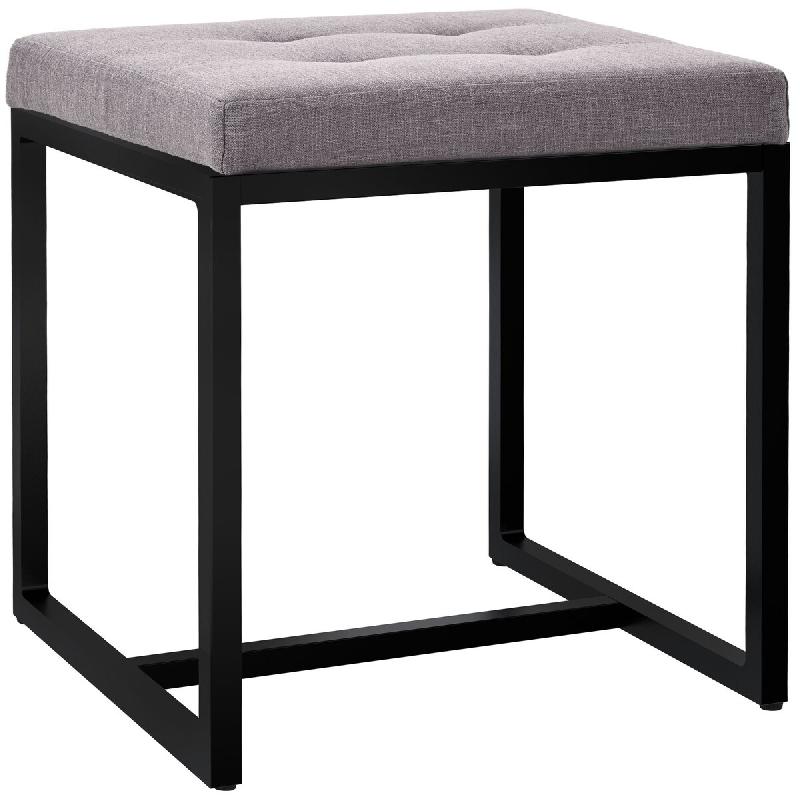Décoshop26 - Banc d'entrée tabouret contemporain largeur 40cm à structure en métal noir assise capitonnée en tissu gris 10_0005780 - métal 30002_0