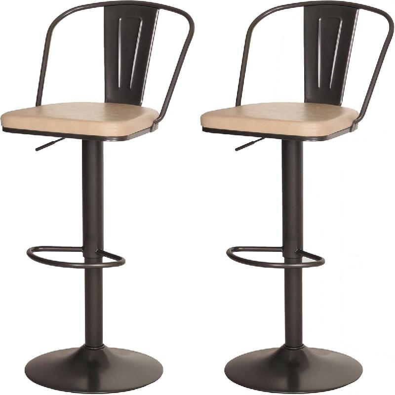 Décoshop26 - Ensemble de 2 tabourets de bar chaise haute réglable en hauteur rotatif design industriel en simili cuir beige et TDB04090 - beige 3000_0