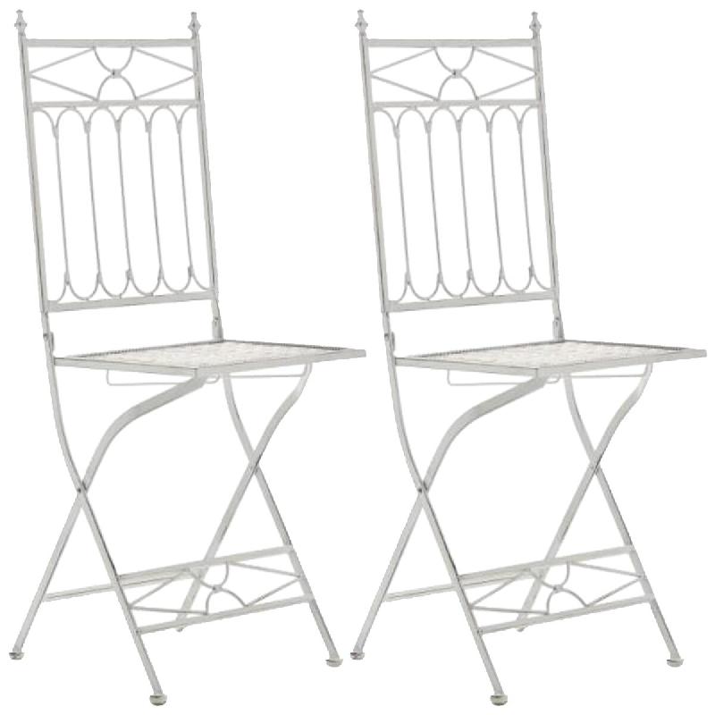 Décoshop26 - Lot de 2 chaises pliable de jardin terrasse balcon design rustique en fer forgé blanc vieilli 10_0003126 - blanc 3000251412949_0