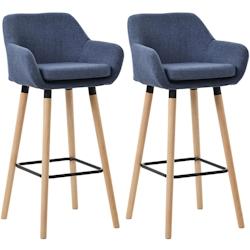 Décoshop26 - Lot de 2 tabourets de bar lounge design scandinave assise en tissu bleu foncé pieds en bois repose-pieds en métal 10_0004175 - bleu 30_0