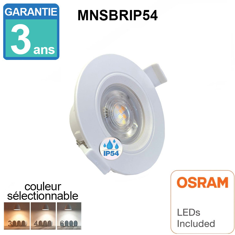 Downlight LED encastré - 7W - étanche IP54 - fixe - réf MNSBRIP54 - angle 45º - couleur de lumière 3000K/4000K/6000K_0
