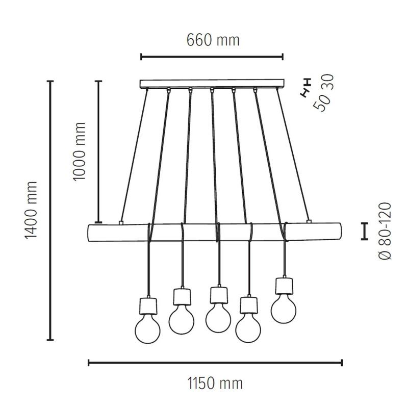 ENVOSTAR TERRA SUSPENSION, POUTRE EN BOIS CLAIR, 5 LAMPES