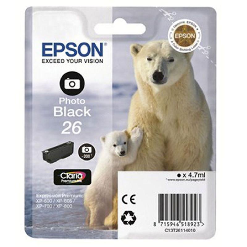 EPSON CARTOUCHE D'ENCRE OURS POLAIRE 26 PN (C13T26114010) - CLARIA PREMIUM - COULEUR: NOIR