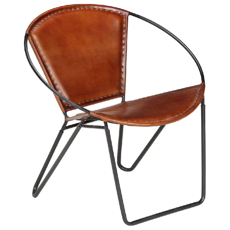 FAUTEUIL CHAISE SIÈGE LOUNGE DESIGN CLUB SOFA SALON DE RELAXATION CUIR VÉRITABLE MARRON 1102138/3_0
