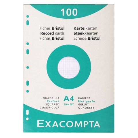 FICHE BRISTOL 210 X 297 MM QUADRILLÉE 5 X 5 BLANCHE PERFORÉE EXACOMPTA - BOÎTE DE 100