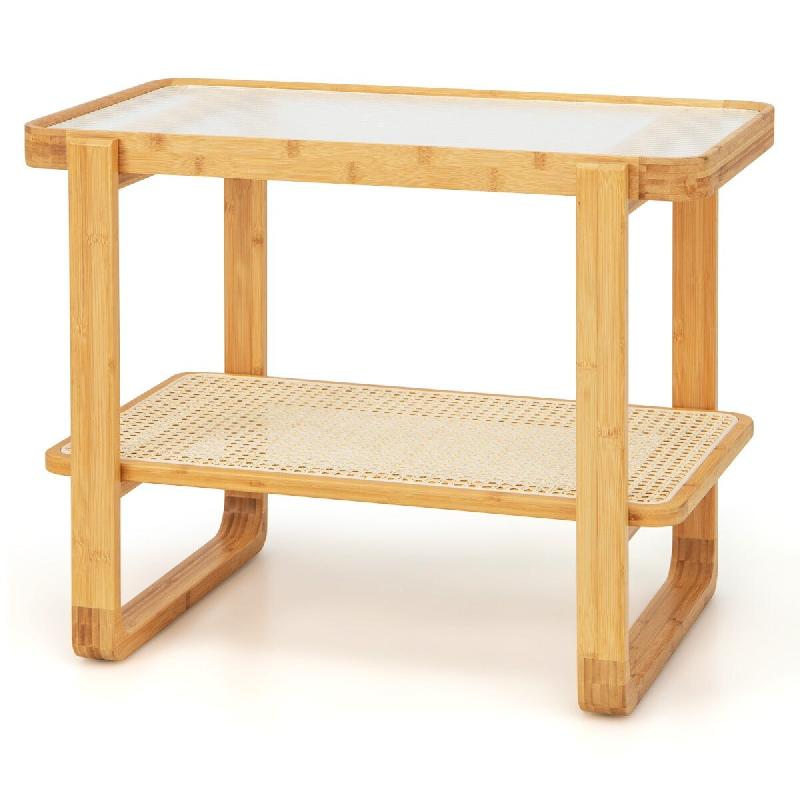 Helloshop26 - Table d'appoint multifonctionnelle 70,5 x 44,5 x 54,5 cm avec étage de rangement léger design en bambou naturel 20_0020776 - Bambou 30_0