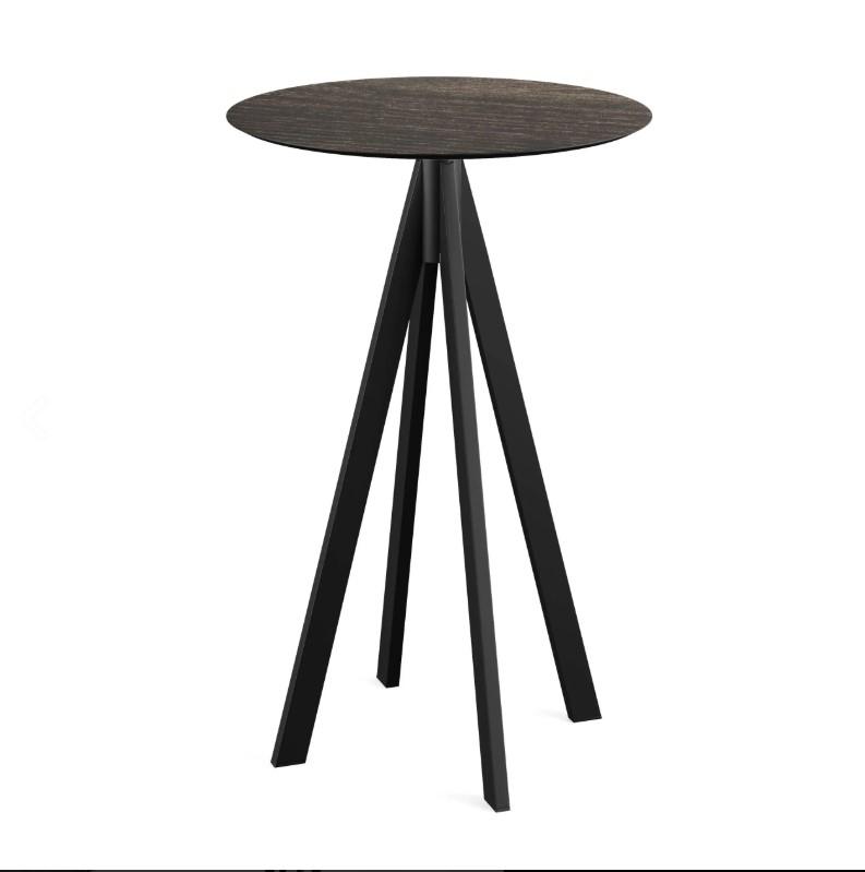 Infinity mange-debout avec piètement noir + plateau HPL Riverwashed Wood Ø70 cm_0
