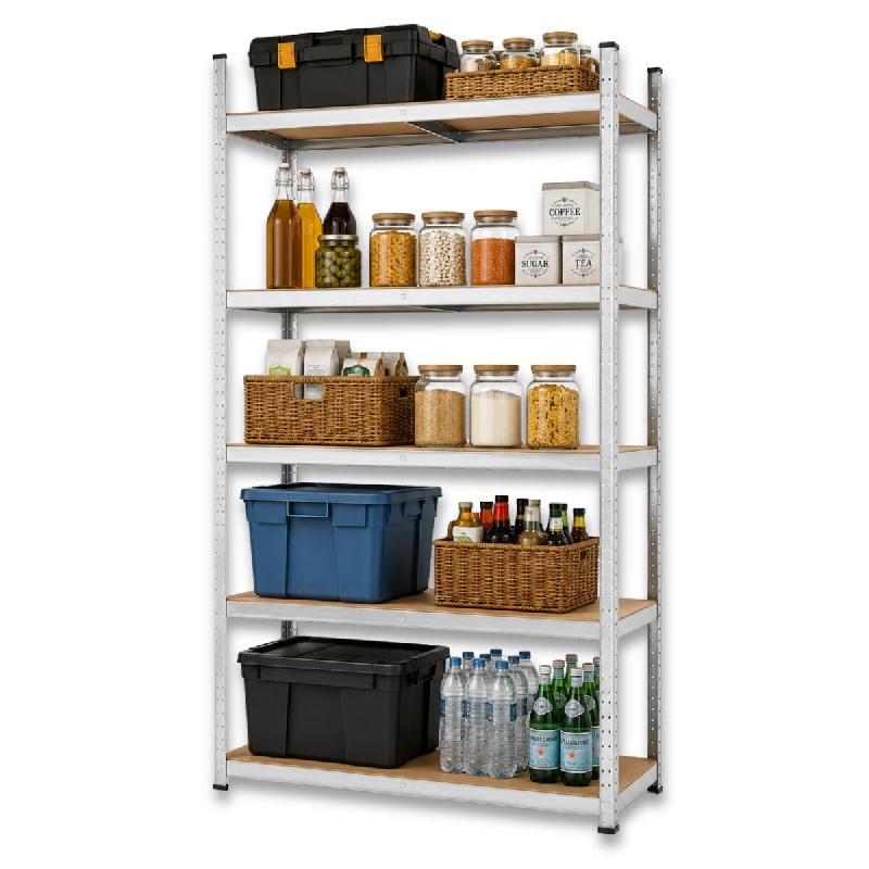 Etagère de Rangement 5 niveaux Bois MDF réglables 90x40xH180cm Rayonnage métal Charge 875kg - Garage Atelier Cellier INTEC - marron acier 370159933_0