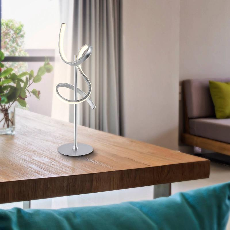 JUST LIGHT. LAMPE DE TABLE LED CURLS, ARGENT, MÉTAL, HAUTEUR 53 CM, INTENSITÉ VARIABLE