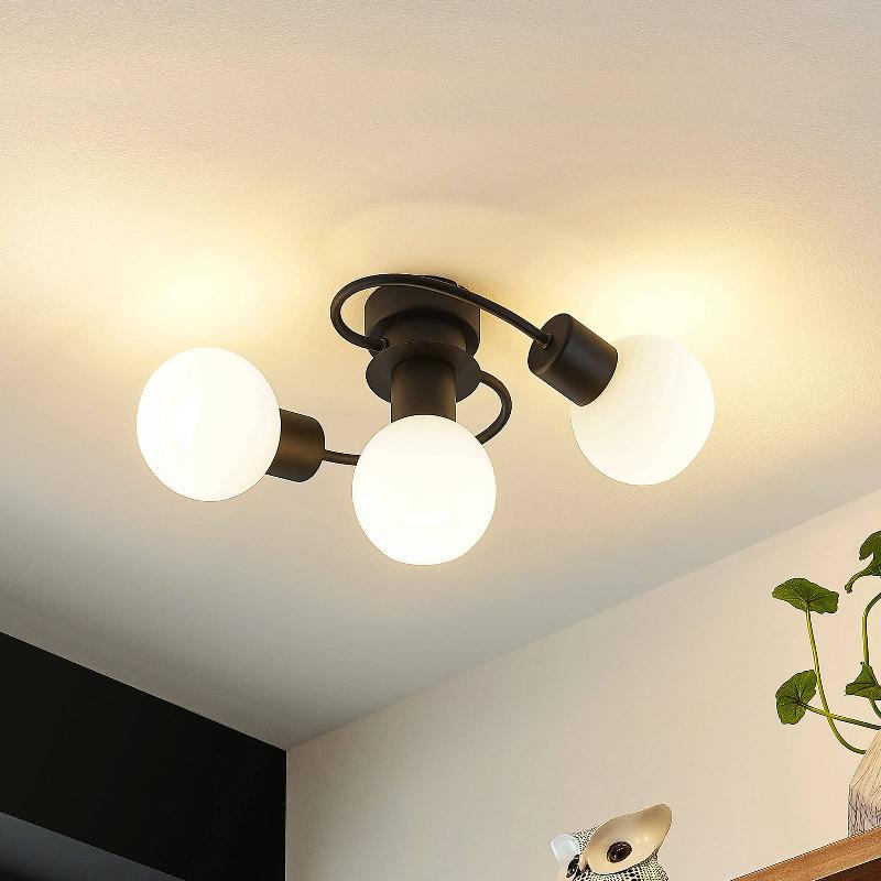 LINDBY PLAFONNIER CIALA, À 3 LAMPES, NOIR, BLANC, VERRE