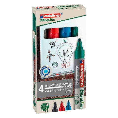 MARQUEUR EFFAÇABLE RECHARGEABLE EDDING E28 POINTE OGIVE 1,5 MM - POCHETTE DE 4 COULEURS ASSORTIES