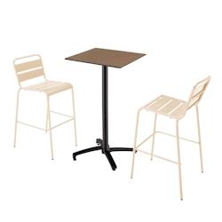 Oviala Business Ensemble table haute stratifié taupe et 2 chaises hautes blanc - blanc 110524_0