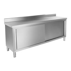 Royal Catering meuble bas de cuisine 200x60 cm avec rebord acier inoxydable - 3000197668981_0