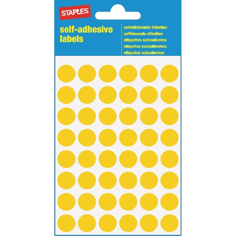 STAPLES PASTILLE ADHÉSIVE COULEUR - STAPLES - Ø 12 MM - COLORIS JAUNE - 240 PASTILLES