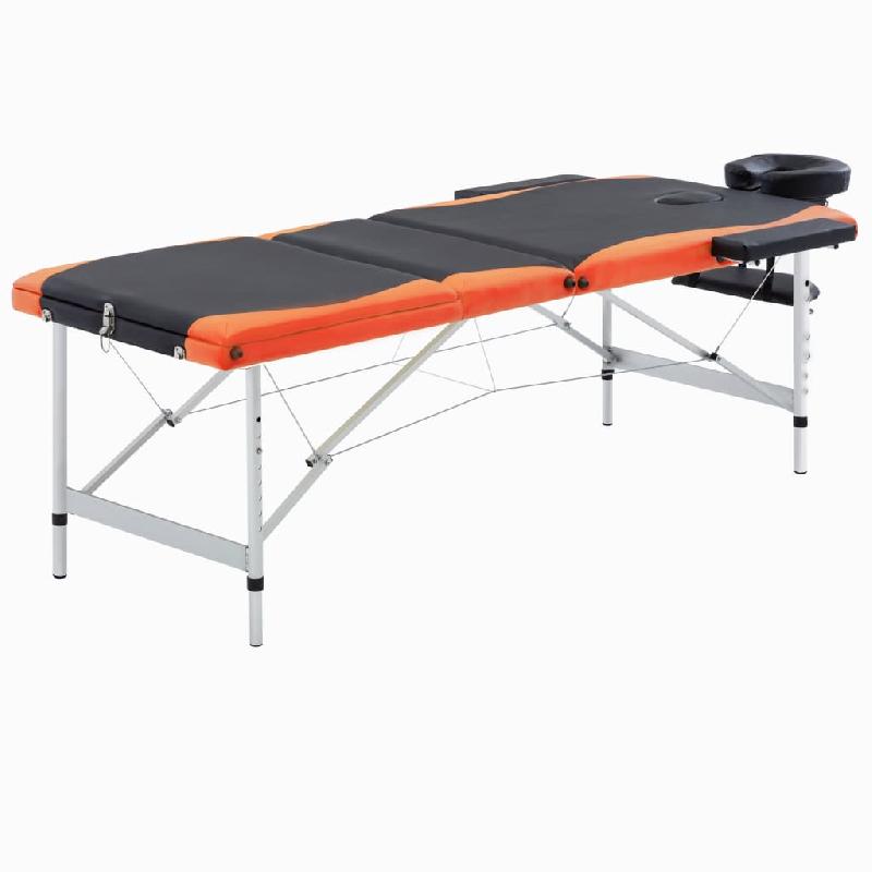 Table de massage pliable 3 zones - Inox noir et orange - Avec sac de transport - Réf : 02_0001823_0