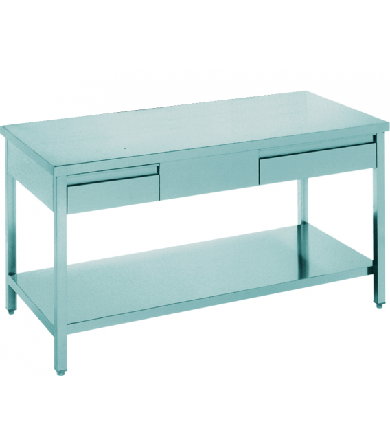 Table de travail 1000x700x850 mm - avec tiroirs, dosseret et étagère_0