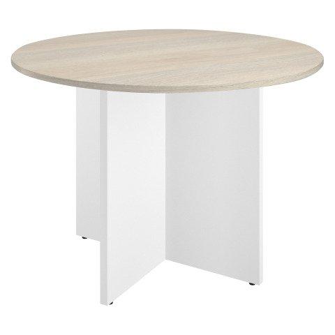 TABLE RONDE DIAMÈTRE 100 CM PLATEAU CHÊNE GRIS PIEDS CROIX BLANC EXCELLENS