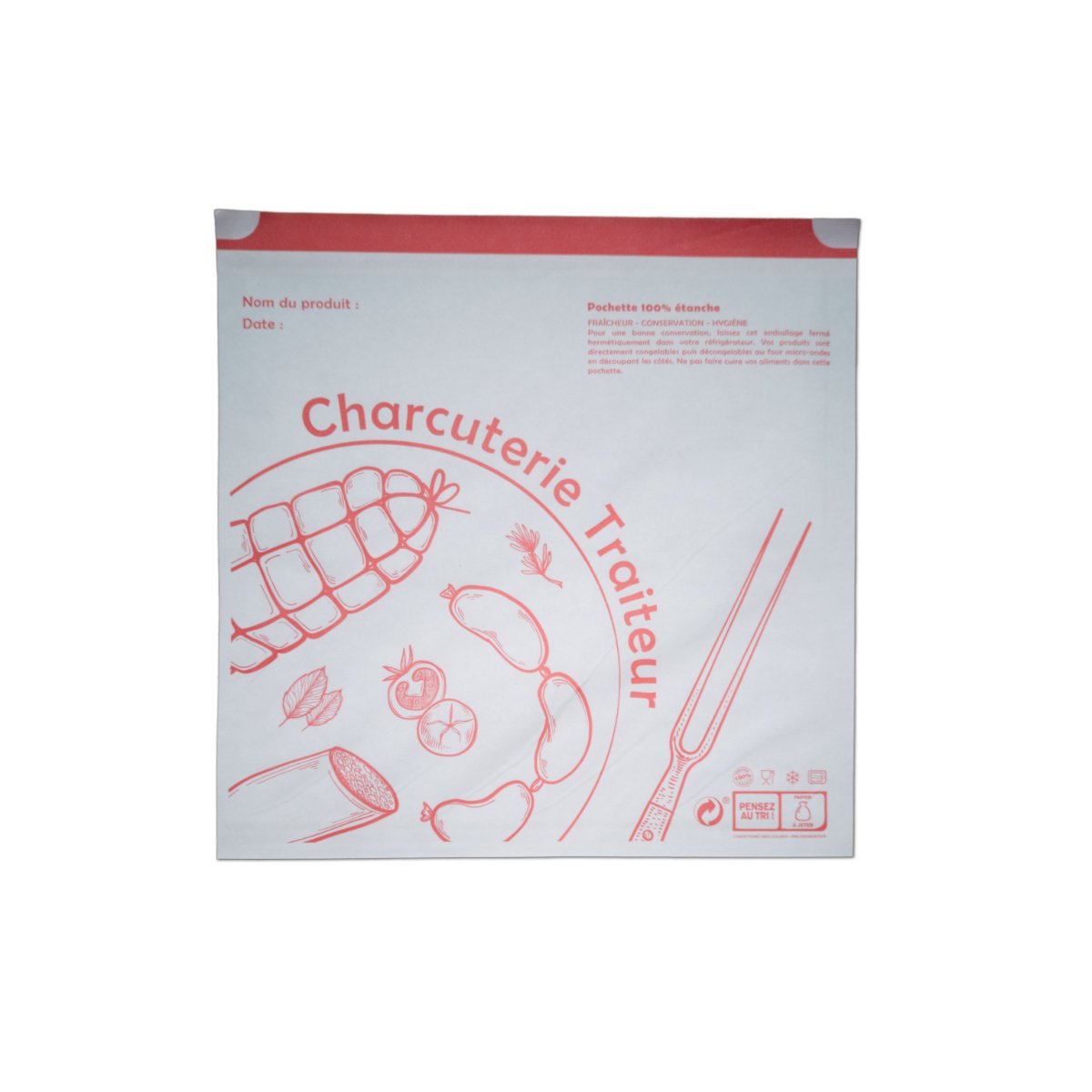 1000 pochettes adhésives charcuterie 25×25 cm - personnalisables - papier 44g/m² - fabrication française_0