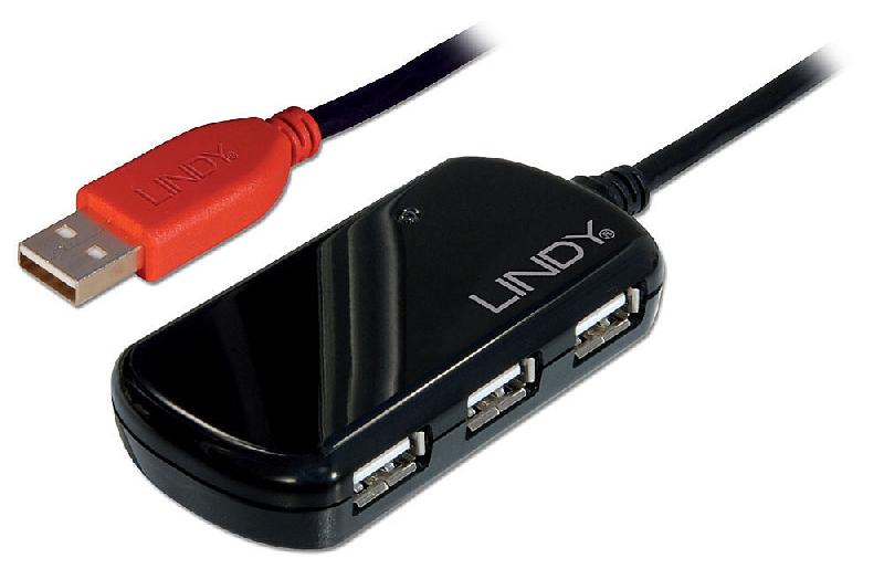 Rallonge active USB 2.0 Pro + Hub Lindy 42783 - 12 mètres, compatible USB 2.0/1.1 avec mécanisme de clipsage sécurisé_0