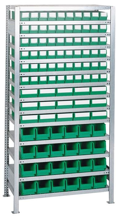 Étagère à emboîter H2000 x l1000 x P400 mm - Étagère de base avec 14 supports en acier et caisses de stockage PROMAT_0