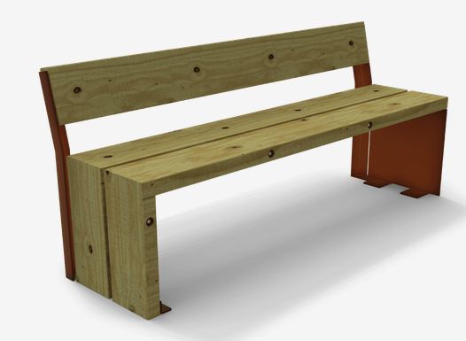Banc public Gavarres UM311R - acier Corten, lattes en pin traité classe IV, visserie inox_0