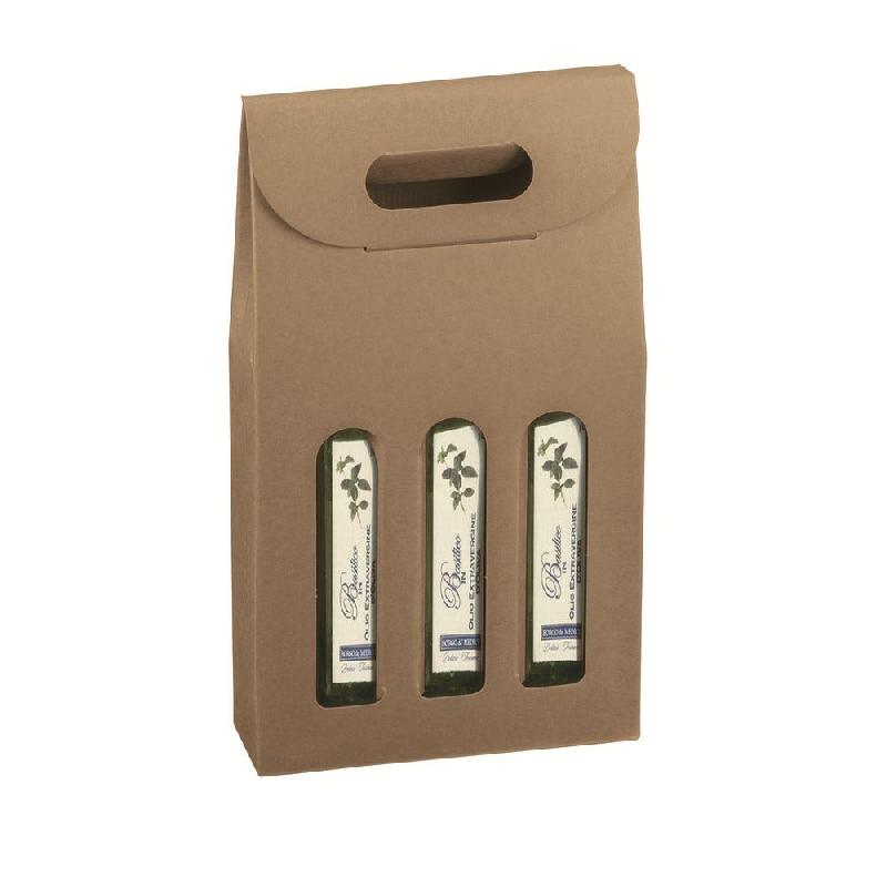 Boîte 3 bouteilles huile d'olive ou spiritueux 20x6,5x33,5 cm - par 10_0