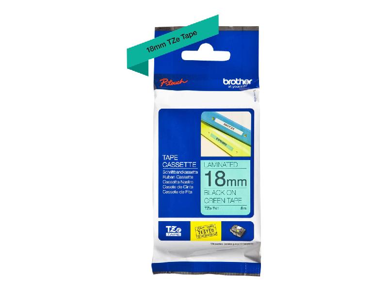 BROTHER TZE-741 RUBAN D'ÉTIQUETTE NOIR SUR VERT TZ