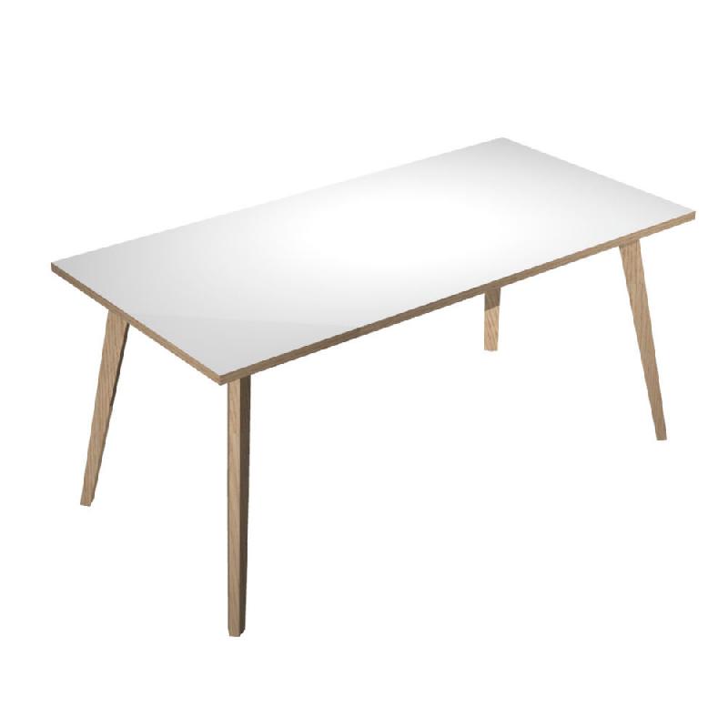 BUREAU DROIT HALDEN - L.160 X 80 CM - PLATEAU BLANC - PIEDS INCLINES EN BOIS CHENE