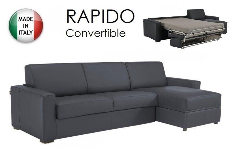 Canapé d'angle convertible Dreamer - cuir vachette gris - ouverture express - matelas 16 cm - couchage 140x197 cm_0